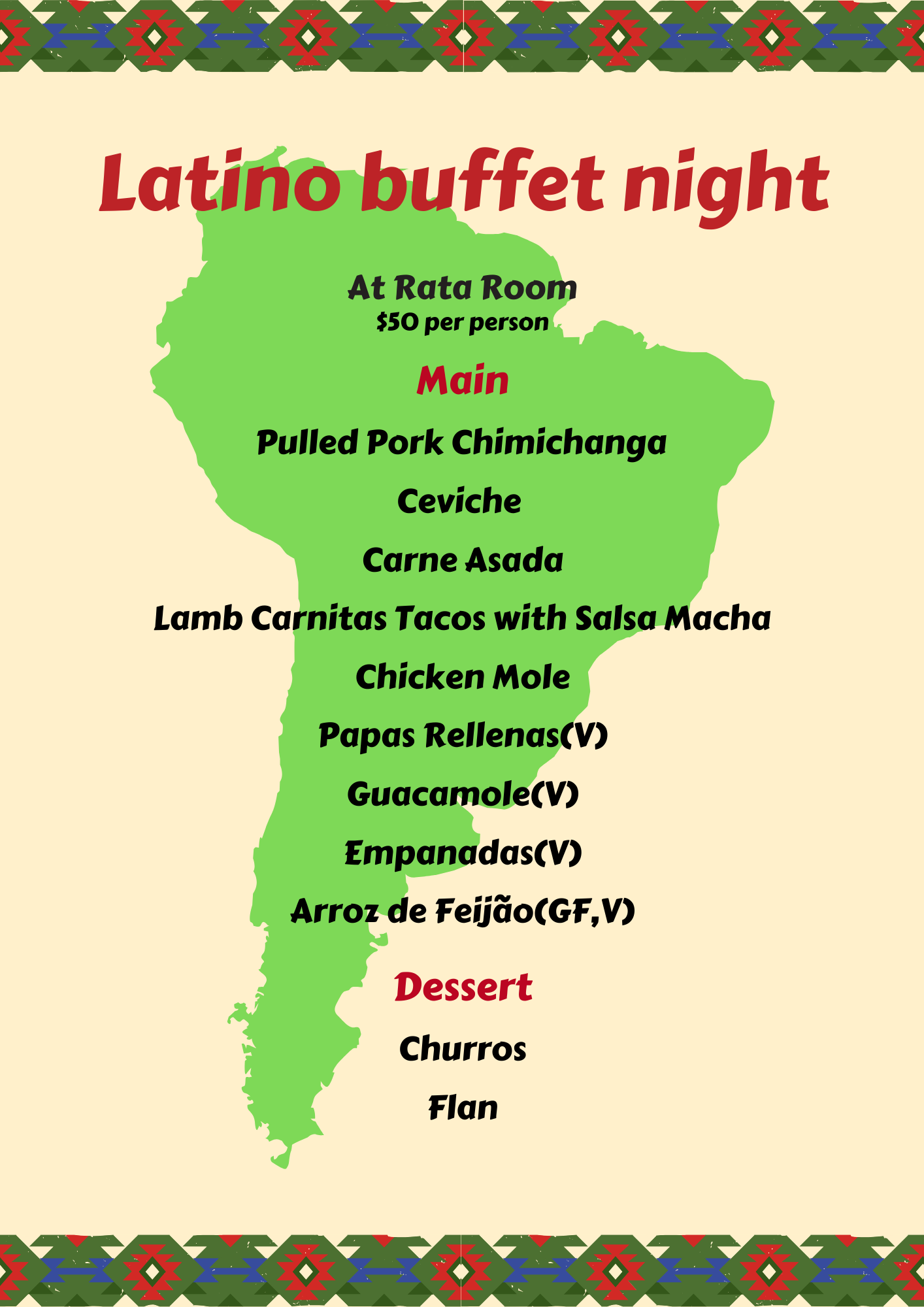Latin buffet Menu AD 1